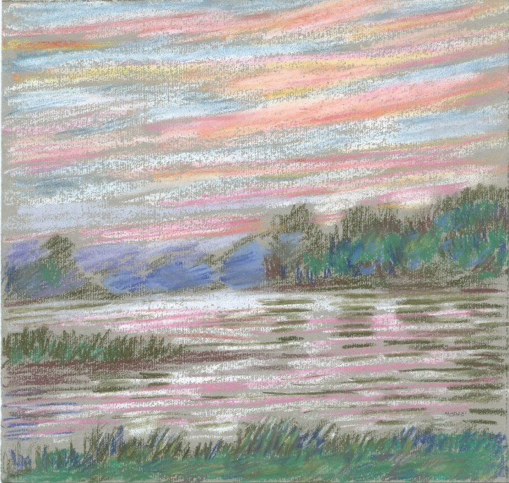 Sunset with pink clouds from near Petersham Meadow Richmond  soft pastels
