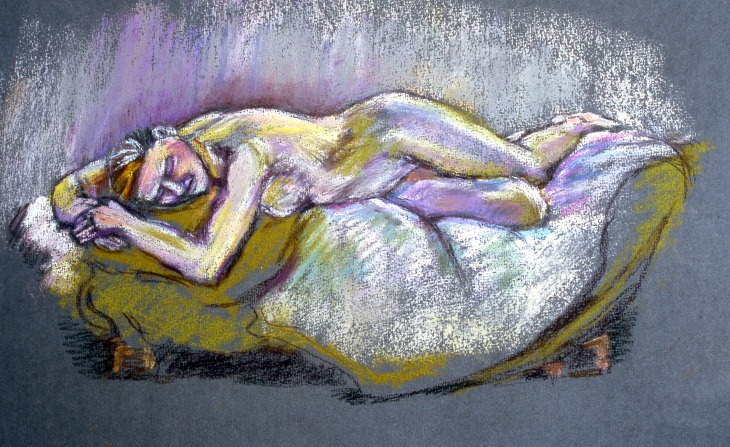 Lying nude with white cloth